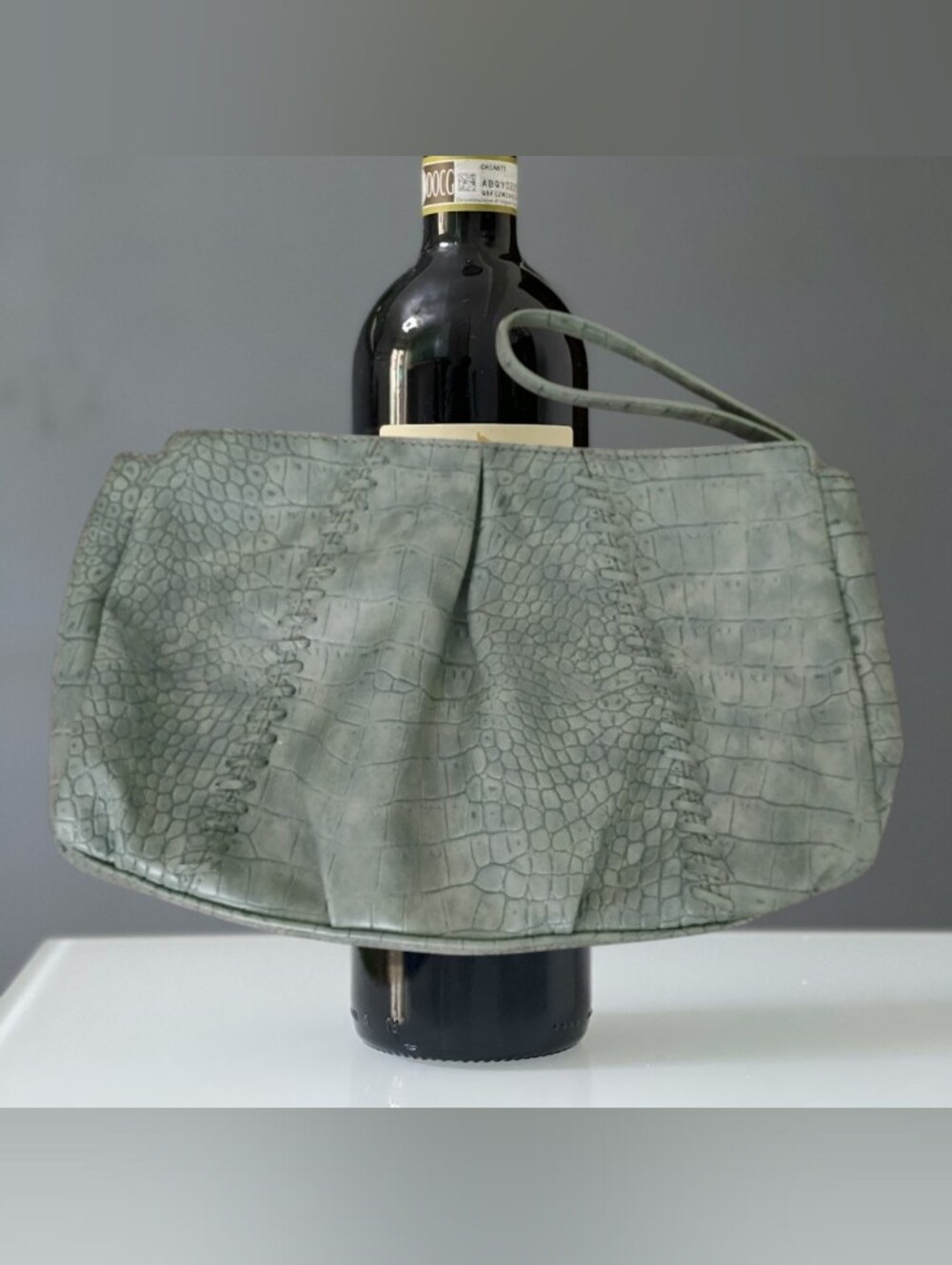 Green Croc-Embossed Wristlet Clutch